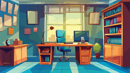 Cartoon vector illustration interior office room with