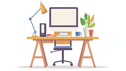 Cartoon vector illustration of workspace desks office