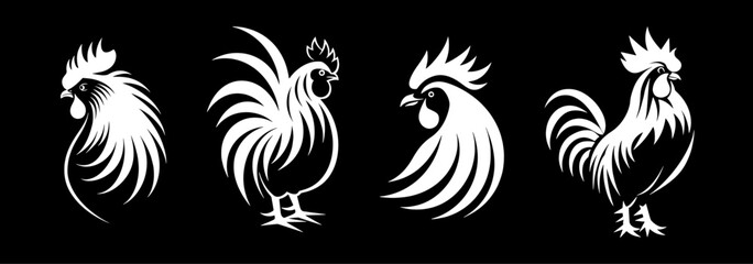 Set rooster logo template black and white for logo icon mascot © zetrum