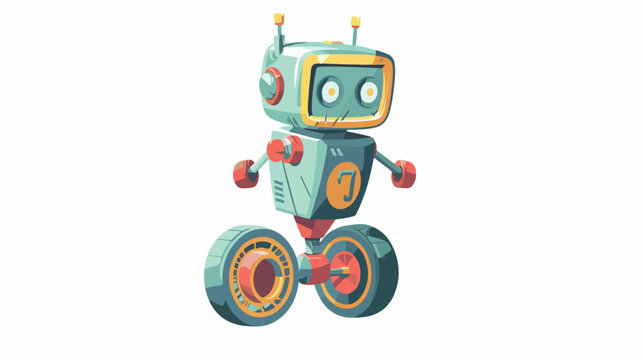 Funny comic robot android on monowheel cartoon charact