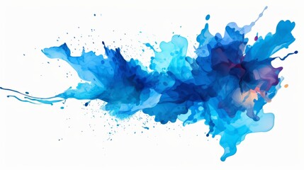 Blue splash of paint watercolor on paper. Abstract watercolor art hand paint on white background - obrazy, fototapety, plakaty