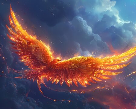 Fototapeta Radiant Rune inscriptions on Phoenix Feather wings