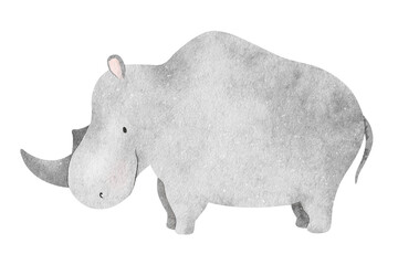 Cute baby rhinoceros. Isolated hand drawn watercolor illustration of african animal. Kid's zoo. For design baby shower, cards, posters, kid's goods and rooms
