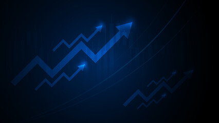 Financial marketing chart on blue background. - obrazy, fototapety, plakaty