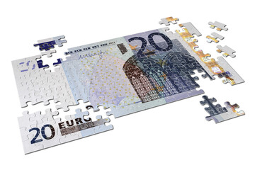 PNG. Trasparente. Puzzle  venti euro su sfondo trasparente.