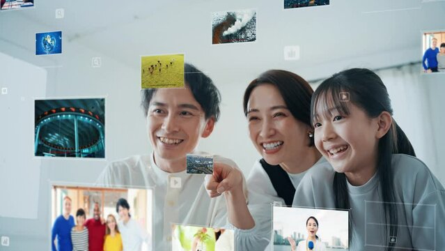 Family watching 3D video contents.