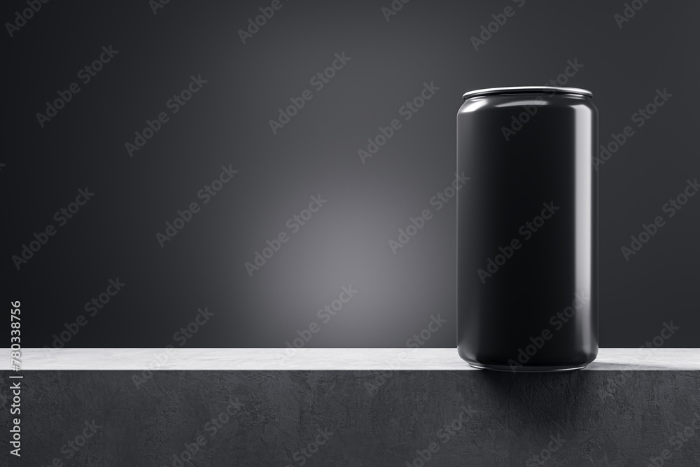 Poster Blank white drink can on light background with mock up place. Beverage and food ad concept. 3D Rendering.