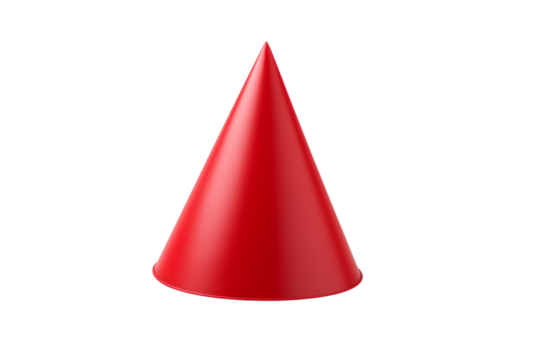 Red Plastic Cone on White Background. On a White or Clear Surface PNG Transparent Background.