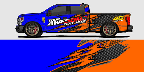 Fototapeta premium Car wrap decal designs. Abstract racing and sport background for racing livery or daily use car vinyl sticker. Vector eps 10.