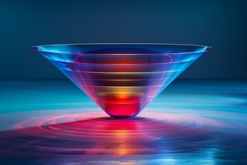 Digital Sales funnel, illuminated with navy blue, red, light green, showcasing impressive quality and lighting,