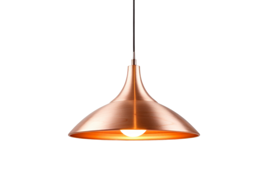 Hanging Copper Colored Light Fixture. On a White or Clear Surface PNG Transparent Background.