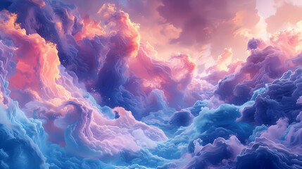 Obraz na płótnie Canvas Ethereal Cloudscape of Captivating Hues and Mystical Energies in a Dreamlike Landscape Rendering