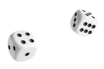 Two dice in air on white background