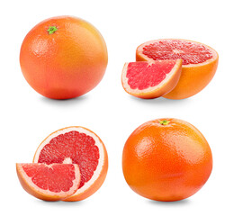 Fresh ripe grapefruits isolated on white, set