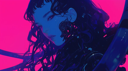 Anime cyberpunk girl, dark anime wallpaper
