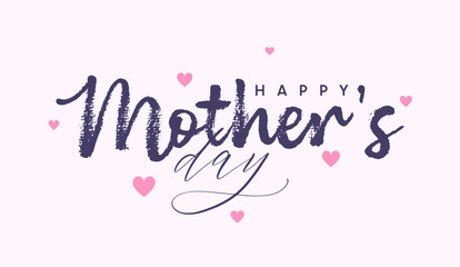 Mother's Day card with lettering text and hearts on pink background
