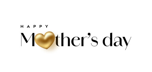 Happy Mother's Day typography with gold heart. Mother's Day lettering text for card - 780342378