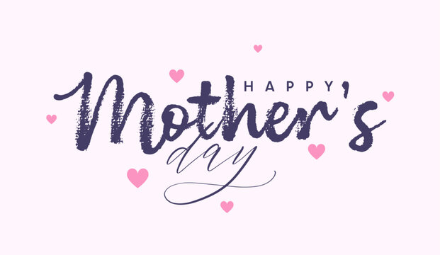 Mother's Day card with handwritten lettering text and hearts on pink background