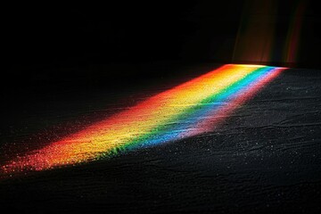 Light rushing towards a prism separate light rainbow spectrum against a solid black background. - obrazy, fototapety, plakaty