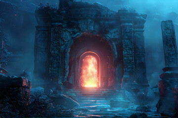 Forgotten Temple s Enchanted Cavern Illuminated by Bioluminescent Glow