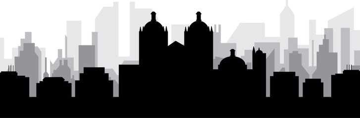 Black cityscape skyline panorama with gray misty city buildings background of OAXACA, MEXICO