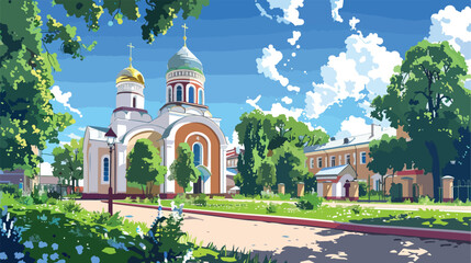 Computer painting of wide angle view of Russian orthod - obrazy, fototapety, plakaty