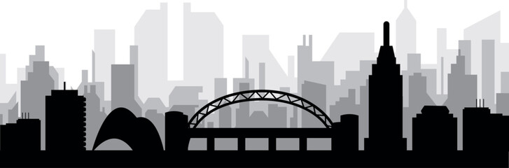 Black cityscape skyline panorama with gray misty city buildings background of NEWCASTLE, UNITED KINGDOM