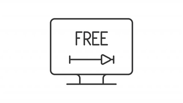 Free streaming line animation. Animated icon of video player. Cost free access. Streaming service. Black illustration on white background. HD video with alpha channel. Motion graphic