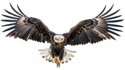 Obraz premium An eagle soaring in the air on a light background. An eagle before landing. AI generated.