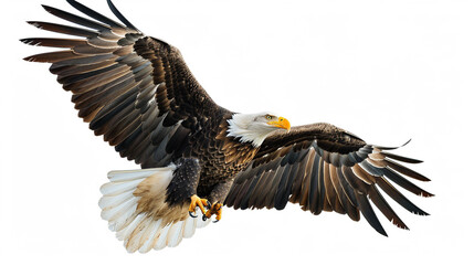 An eagle soaring in the air on a light background. An eagle before landing. AI generated.