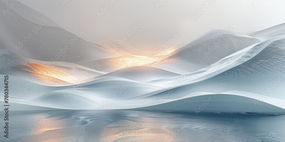 Canvas Prints A geometric abstract range in light white, black, and gold, captured in soft focus photography with pastel colors. High-resolution image featuring snow on water and sunset lighting