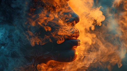 Ebony Blaze Emitting Carcinogenic Smoke Engulfing the Night Sky in an Ominous Inferno