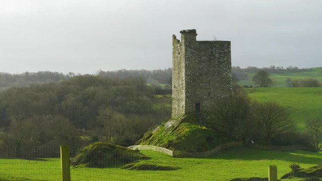 Rectangular Tower House Of Carrigaphooca Castle In Macroom, County Cork, Ireland. Sideways Shot