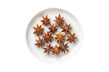Obraz na płótnie Canvas Star Anise Arranged on White Plate for Culinary Display. On a White or Clear Surface PNG Transparent Background.