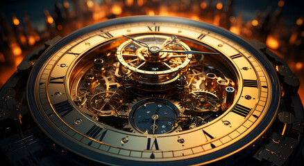 Beautiful view of a gold color time clockwork chronicle