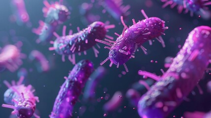 Concept infectious agents bacteria bacilli E coli part of the gut microbiome Magnified image from under the microscope 3D rendering 3D illustration ,Generative ai,  - obrazy, fototapety, plakaty