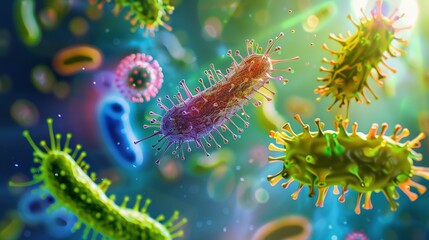 Concept infectious agents bacteria bacilli E coli part of the gut microbiome Magnified image from under the microscope 3D rendering 3D illustration ,Generative ai, 