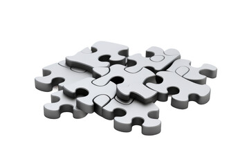 Group of White Puzzle Pieces Stacked. On a White or Clear Surface PNG Transparent Background.