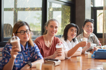group of business people in cafe