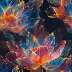 Obraz premium Seamless magic night neon flowers pattern background
