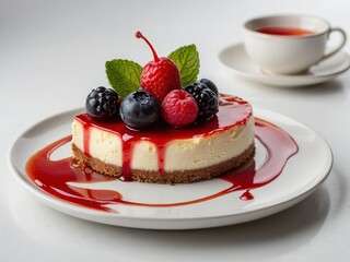 cheesecake with berries and mint