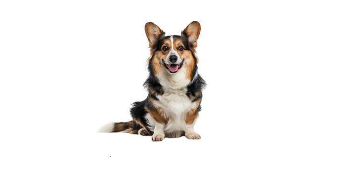 
Corgi dog sitting, happy face looking at the camera isolated on a white background