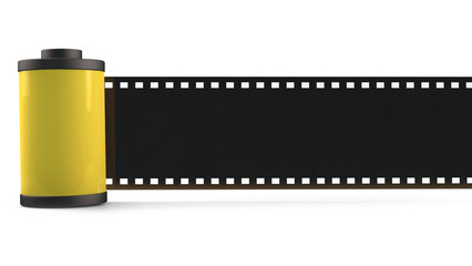 3D Rendering, Close up Yellow Film roll isolated white background.
