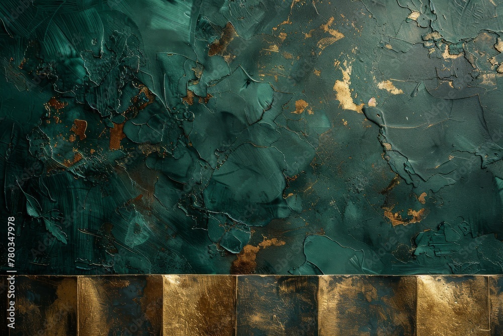 Wall mural Dark green background contrasted with a luxurious gold and silver geometric border.