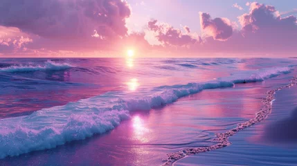 Foto op Plexiglas anti-reflex sunset on the beach with vaporwave tone color, suitable for wallpaper, posters, etc. Generative AI © wellyans