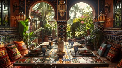 Moroccan Style Dining Area with Traditional Decor