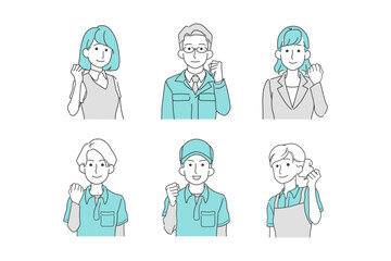 ファイティングポーズをするスタッフのアイコン風イラストセット