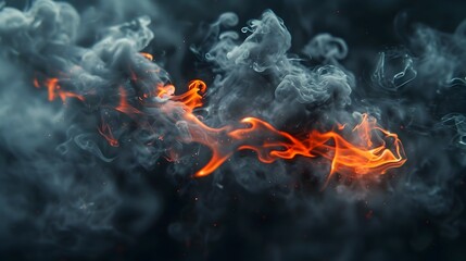 Ominous Black Flame Releasing Dangerous Carcinogenic Fumes Amidst Dramatic Smoky Backdrop - obrazy, fototapety, plakaty