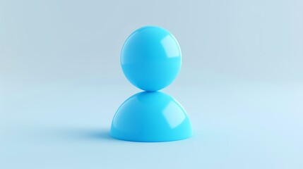3D rendering of a blue user icon on a blue background. The icon is made of two spheres, one on top of the other.