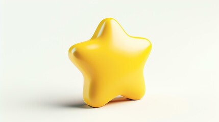 A cute and simple 3D rendering of a yellow star. The star is facing the viewer at a slight angle and is resting on a white surface.